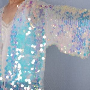 Dolls Kill Club Exx Sequin Duster White/Blue Festival Rave